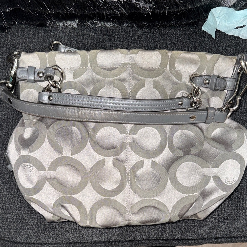 Coach Silver Gray Signature Chain-Trim Shoulder Bag - Picture 8 of 8
